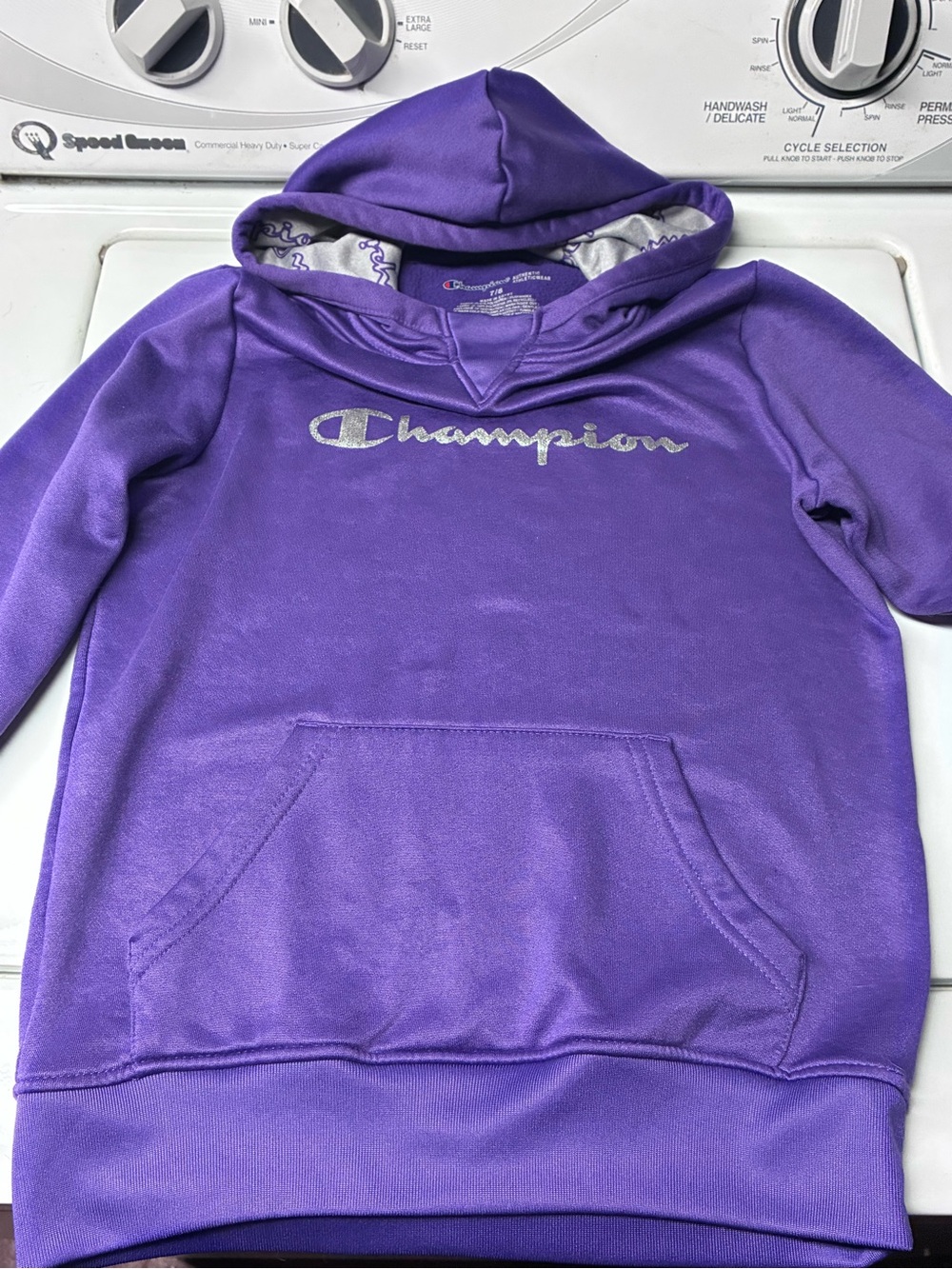 Champion Kids Purple Hooded Pullover with Silver Logo